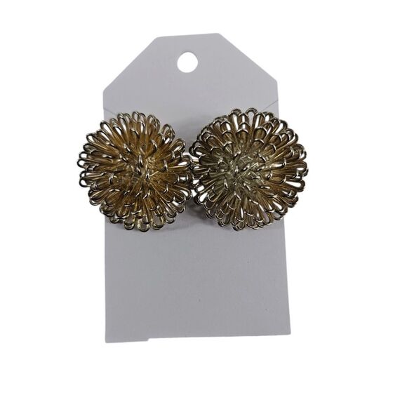 Vintage Gold-Tone Textured Wire Sunbust/Flower Stud Earrings - Picture 1 of 1